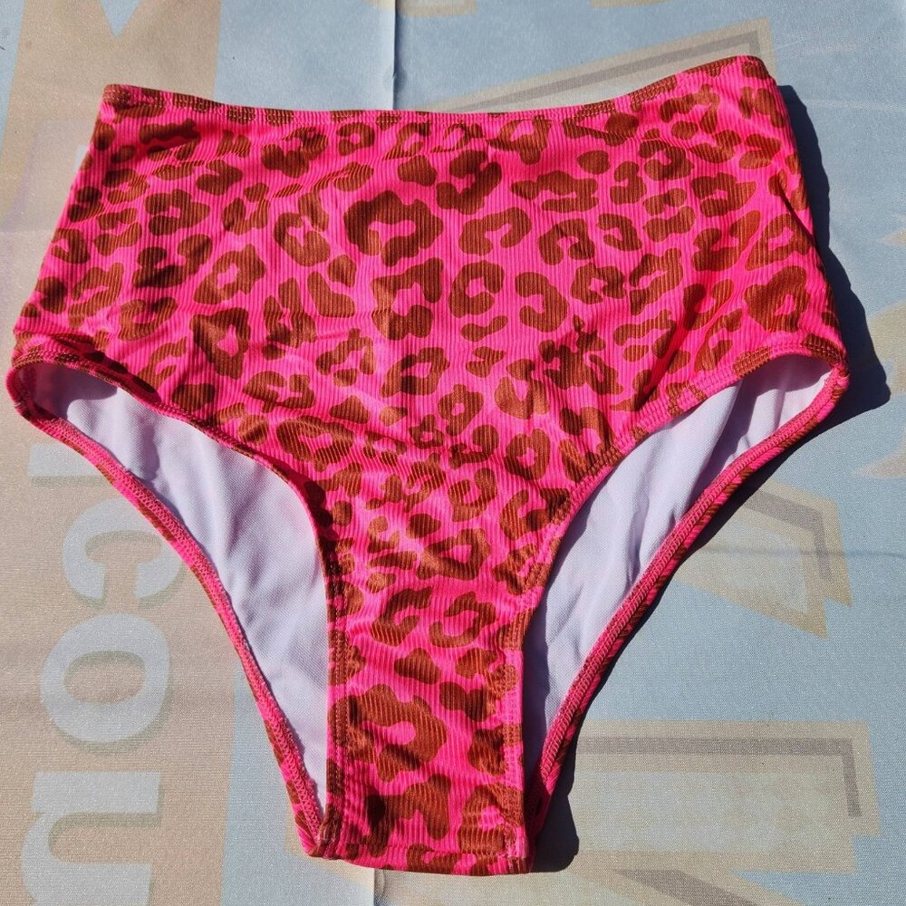 NEW M Women's Pink Leopard Cheetah Bikini Bottom Bathing Suit Beach Pool Swim